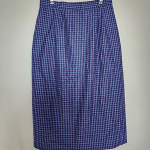 Vintage 80s Plaid Wool Blend Midi Skirt Womens Purple Blue Violet Medium A Line